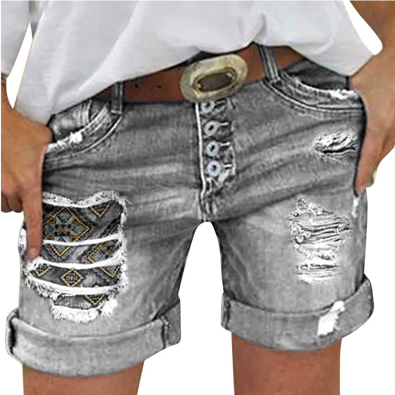 Damen Jeans-Shorts mit lässigem Fransen-Design und modischen Applikationen R&B
