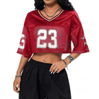 Damen sportliches Crop-Top aus atmungsaktivem Mesh-Material mit Nummer CD-R&B