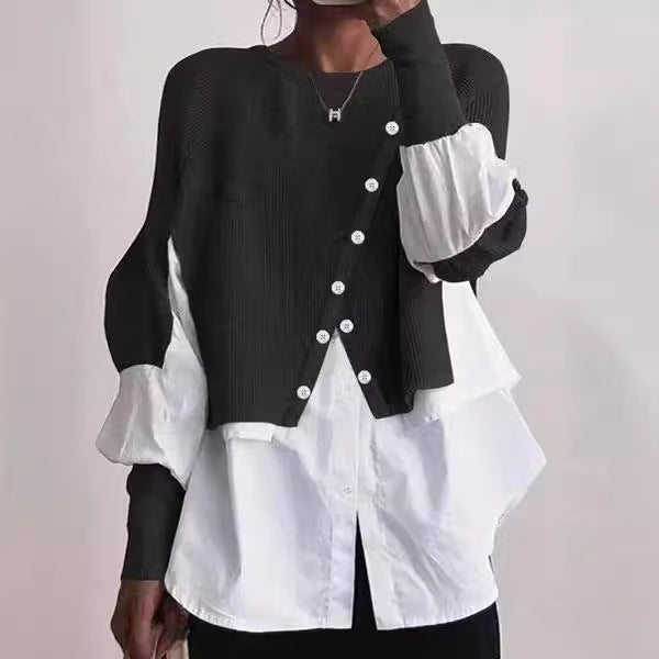 Damen modische Strickjacke mit geknöpften Details und Blusenüberwurf R&B