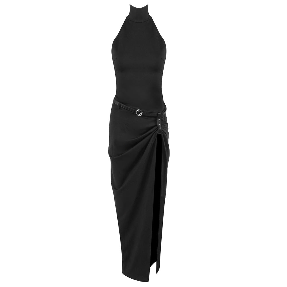 Damen Elegantes Wickelkleid mit hohem Kragen und asymmetrischem Saum R&B