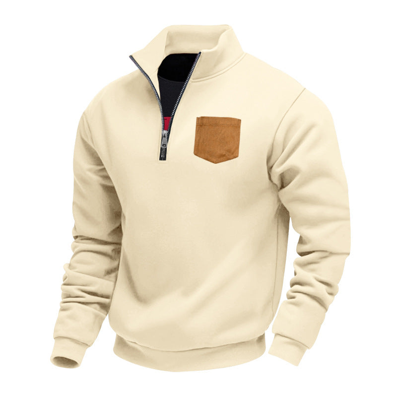 Herren eleganter Sweatpullover mit halbem Reißverschluss und praktischer Brusttasche R&B