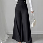 Damen Hochtaillierte Palazzo-Hose mit dekorativen Knöpfen R&B