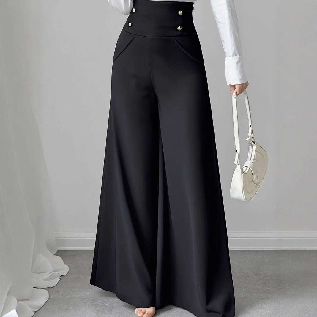 Damen Hochtaillierte Palazzo-Hose mit dekorativen Knöpfen R&B