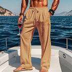 Herren nan maritime Leinen-Freizeithose mit weitem Bein elastischem Tunnelzugbund und Eingrifftaschen R&B