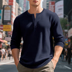 Herren nan thermoregulierendes Waffel-Thermalshirt mit Kurzknopfleiste und gerundetem Saum R&B