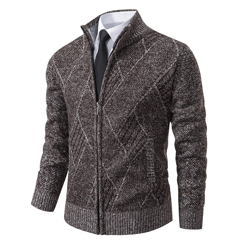 Herren modische Strickjacke mit hohem Kragen und stilvollem Zopfmuster R&B