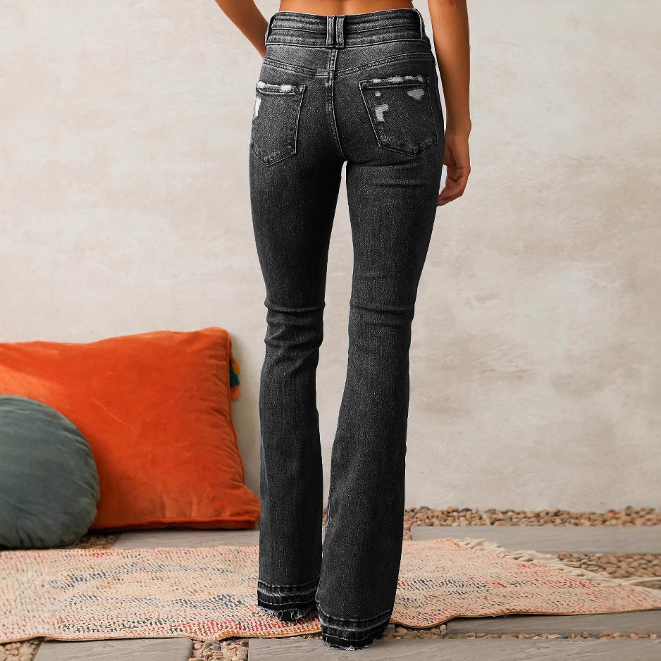Damen Flared Jeans mit lässigem Schnitt und modischen Destroyed-Details R&B