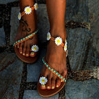 Damen Bunt verzierte Zehentrenner-Sandalen mit floralen Details und bequemer Sohle R&B