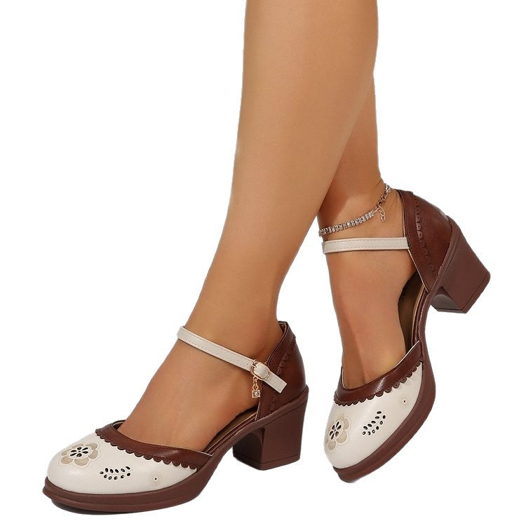 Damen elegante Slingback-Pumps mit floralen Ausschnitten R&B