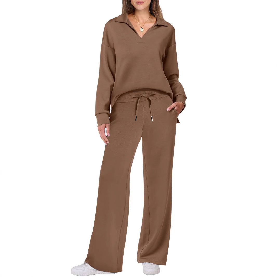 Damen Bequemer Freizeitanzug mit elegantem V-Ausschnitt und lockerem Schnitt R&B