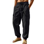 Herren nan leichte Cargo-Joggerhose aus Leinenmischung mit elastischem Tunnelzugbund, aufgesetzten Klappentaschen und gerippten Beinabschlüssen R&B