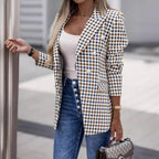 Damen elegante Blazerjacke im karierten Design mit Doppeltasten R&B