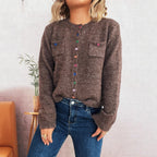 Damen Strickjacke mit bunten Knopfdetails und praktischen Taschen R&B