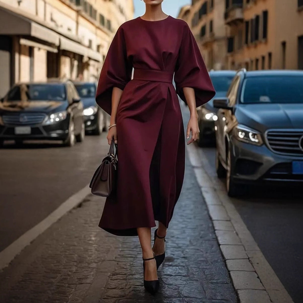 Damen Elegantes Midi-Kleid mit voluminösen Ärmeln R&B