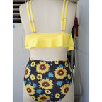 Damen Badeanzug mit modischem Lagenlook und floralem Unterteil