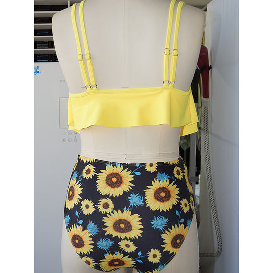 Damen Badeanzug mit modischem Lagenlook und floralem Unterteil R&B