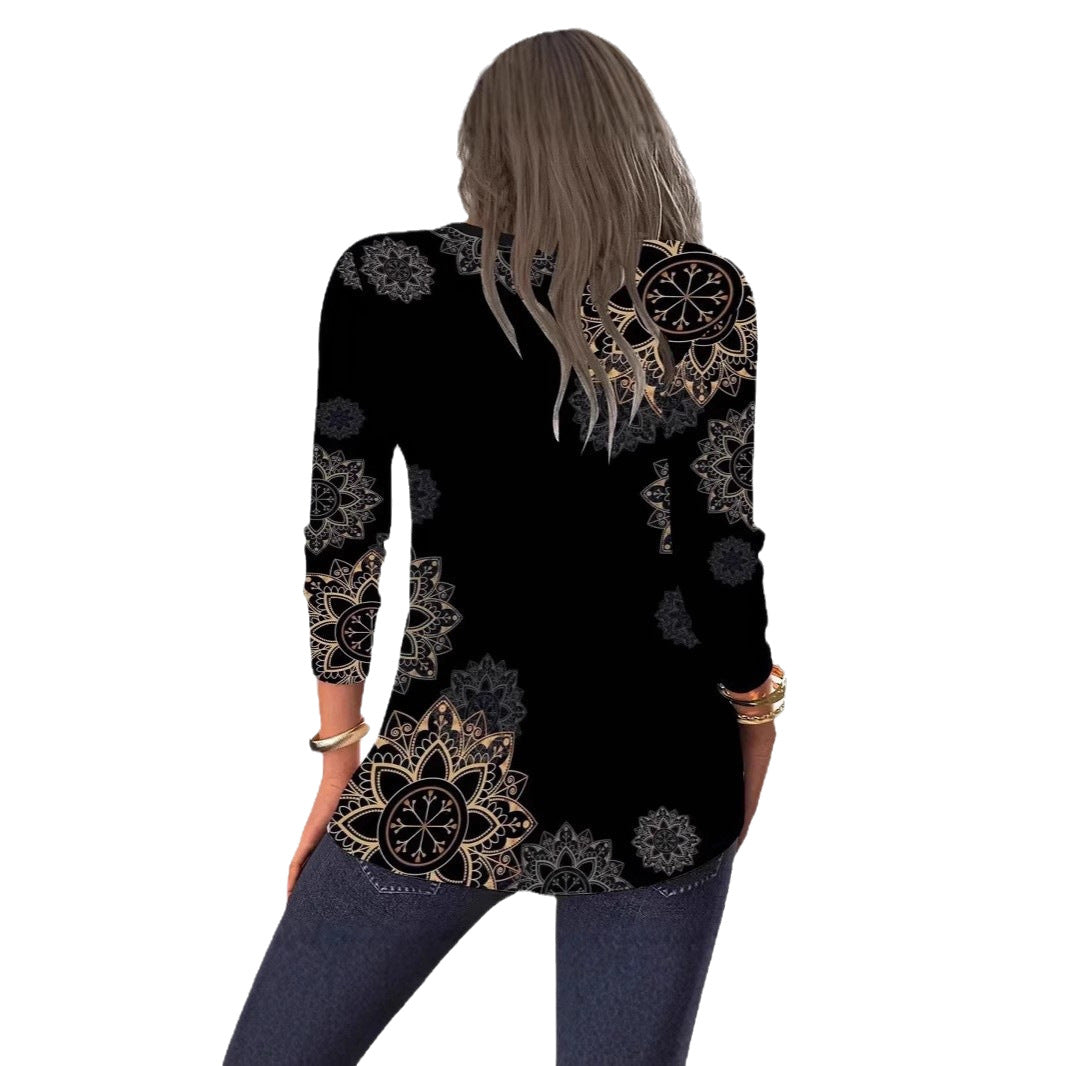 Damen Bluse mit floralen Mustern und V-Ausschnitt R&B