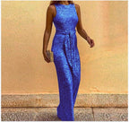 Damen Glitzerndes Maxi-Kleid mit Taillengürtel und elegantem Schnitt