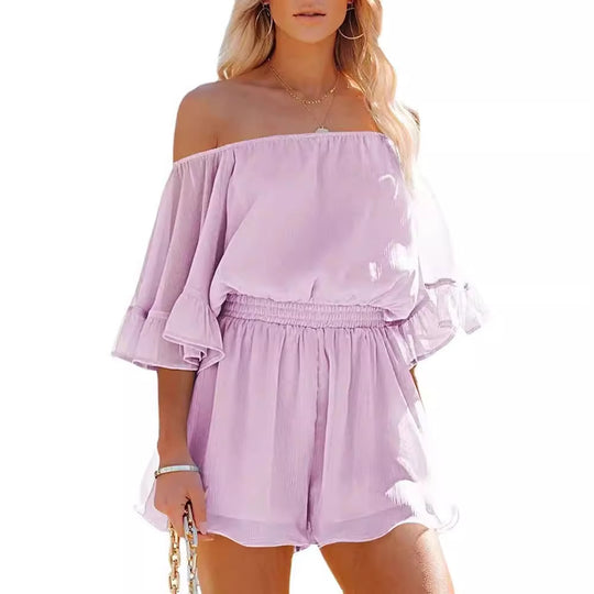 Damen Off-Shoulder Jumpsuit mit voluminösen Rüschensleeves R&B
