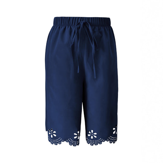 Damen Weite Culotte mit elegantem Lochmuster und elastischem Bund R&B