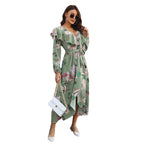 Damen Wickelkleid mit Rüschendetails und floralen Applikationen R&B
