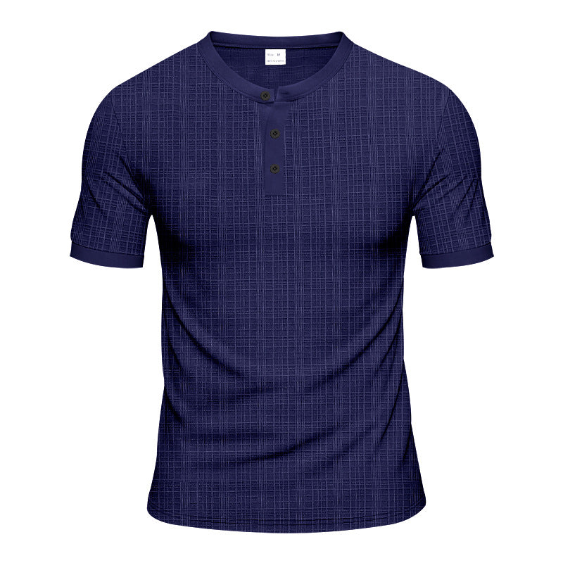 Herren Kurzarm-Henley-Shirt mit moderner Knopfleiste und subtiler Struktur R&B
