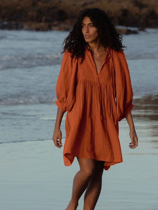 R&B | Sommer Frauen solide Farbe große Größe Laterne Ärmel Kleid