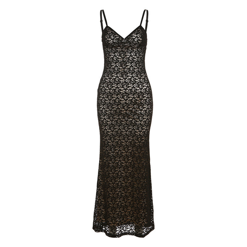 Damen Spitzen-Maxikleid mit eleganten Trägern R&B