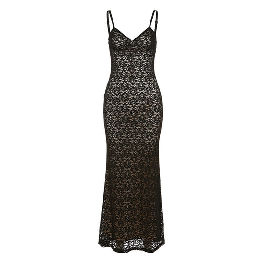 Damen Spitzen-Maxikleid mit eleganten Trägern R&B
