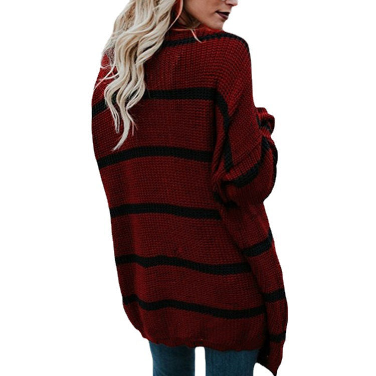 Damen Oversized Strickpullover mit modernem Streifenmuster und lässigem Schnitt R&B