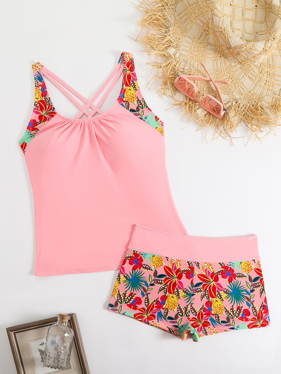 Damen Tankini-Set mit sportlichem Schnitt und floralem Design R&B