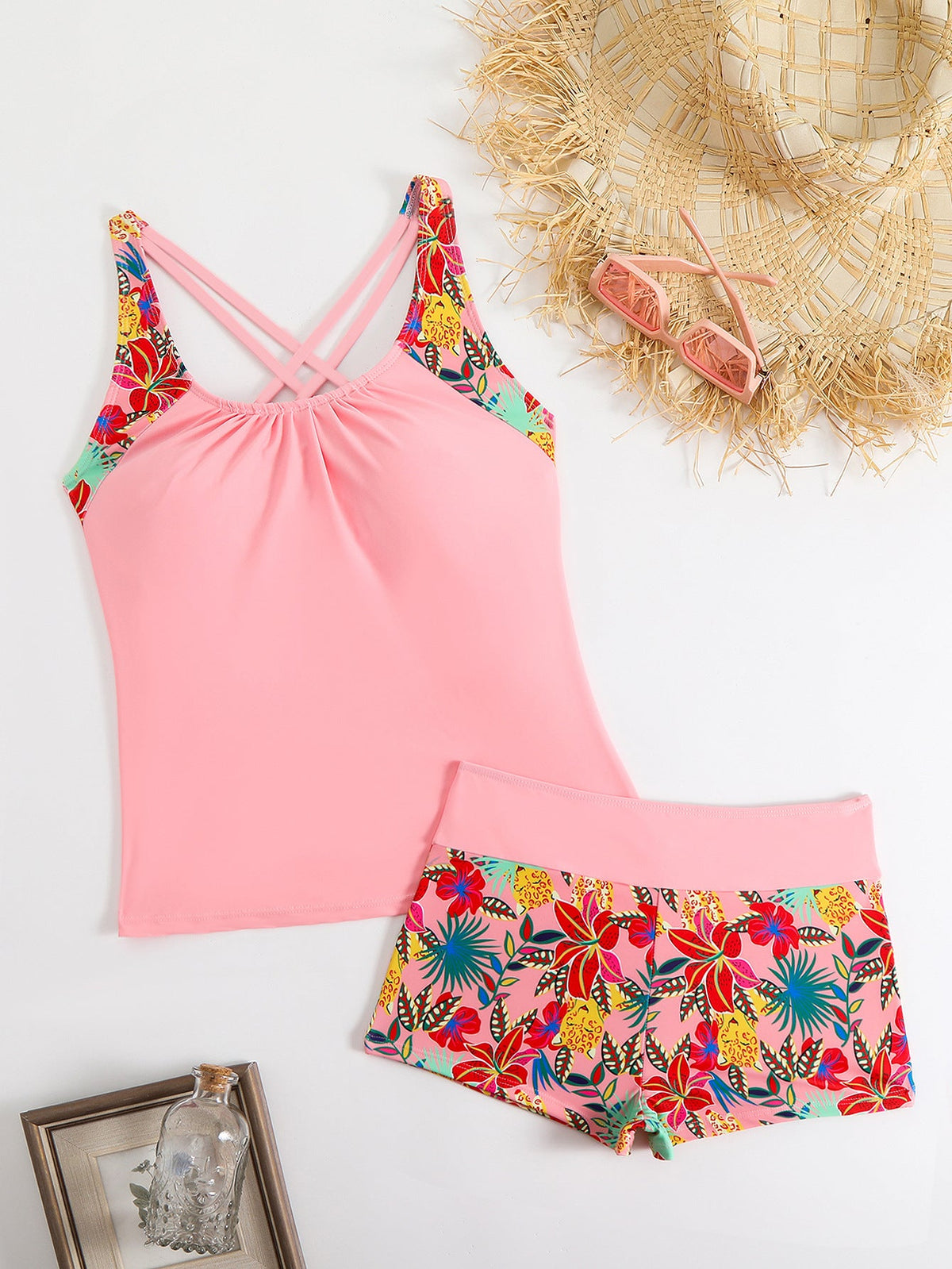 Damen Tankini-Set mit sportlichem Schnitt und floralem Design R&B