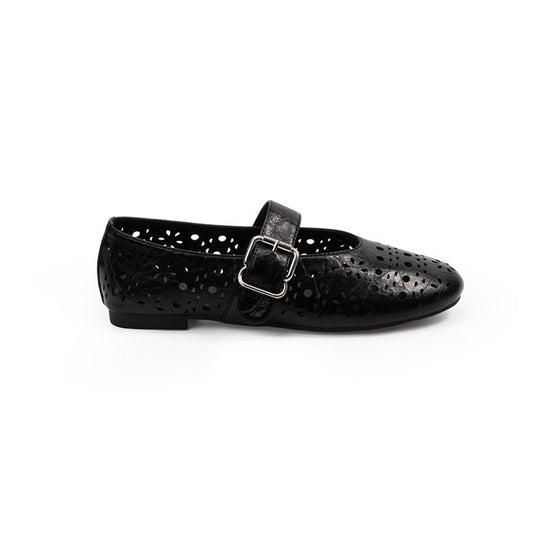 Damen Ballerinas mit floralen Lochmuster und verstellbarem Riemen R&B