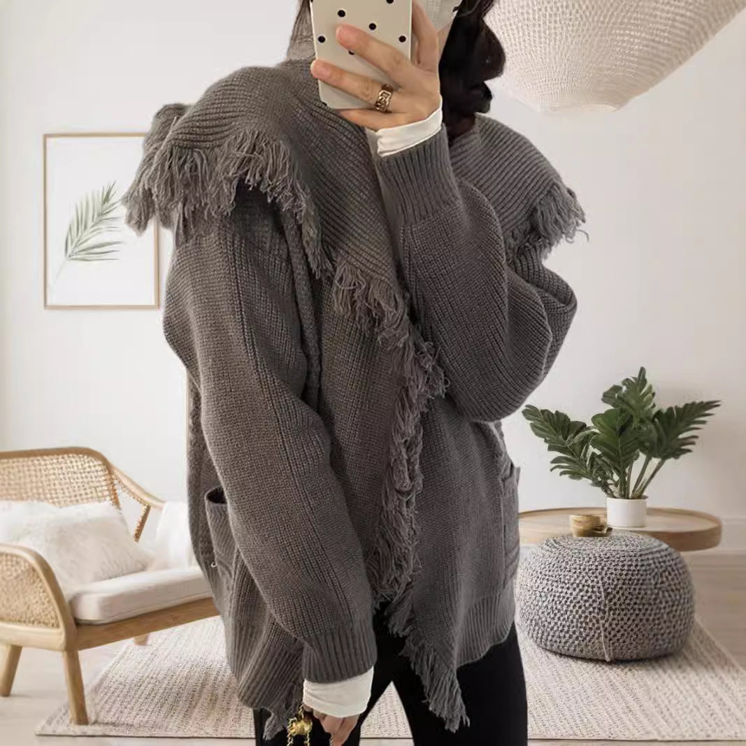 Damen lässiger Strickcardigan mit fransiger Detailverarbeitung R&B