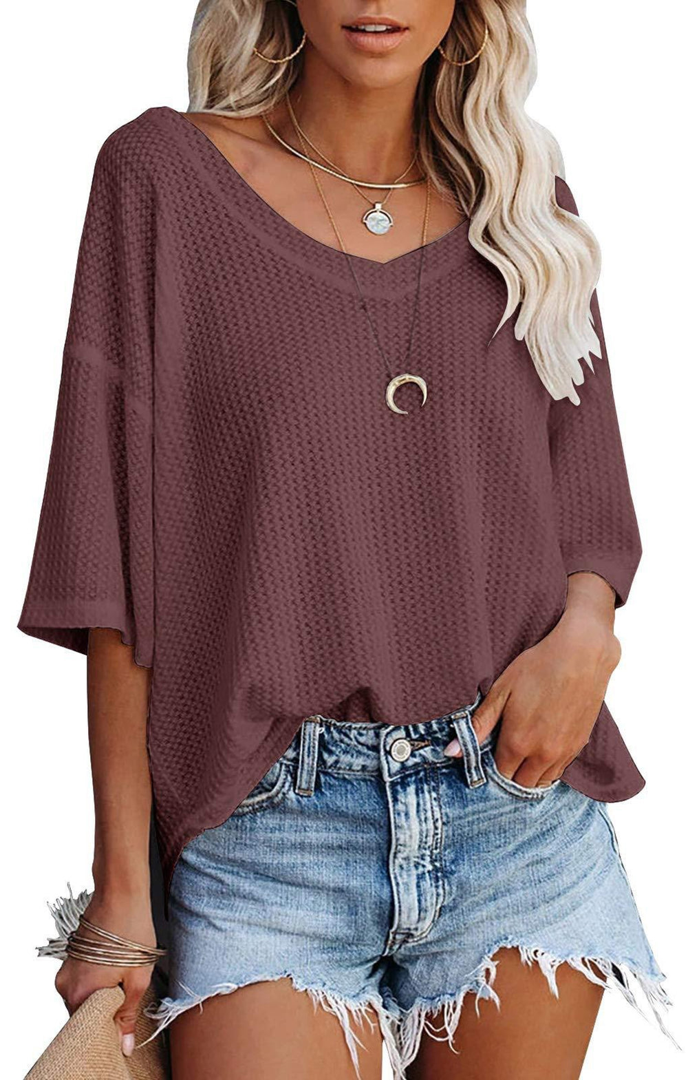 Damen lässiges Oversized-Oberteil mit strukturiertem Webmuster R&B