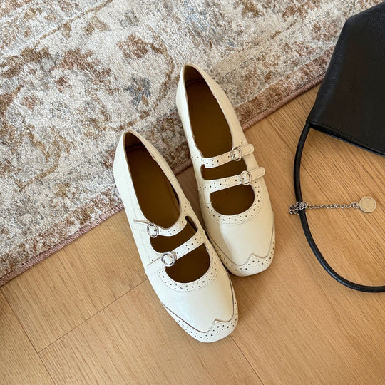 Damen Elegante Mary Jane Ballerinas mit modischen Riemchen und dekorativen Schnallen R&B