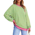 Damen Lässiger Sweater mit Breiten Streifen R&B