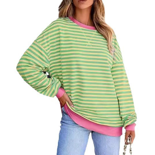 Damen Lässiger Sweater mit Breiten Streifen R&B