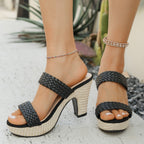 Damen Wedge-Plateau-Sandaletten mit geflochtenem Riemendesign und komfortablem Fußbett R&B