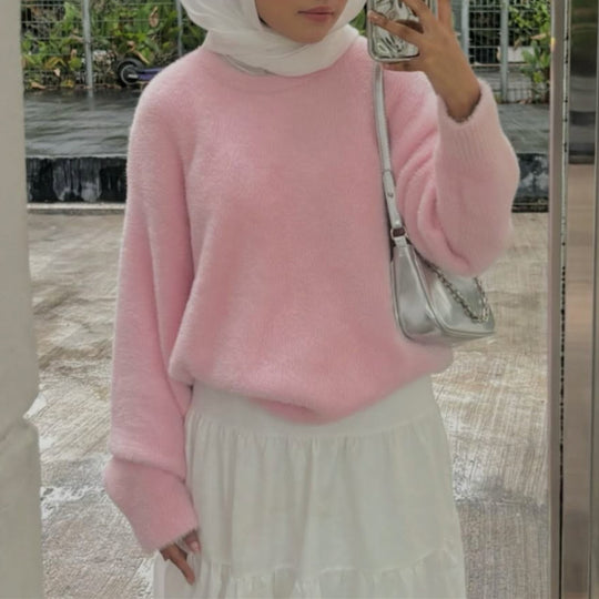 Damen Flauschiger Modischer Pullover mit weitem Schnitt R&B