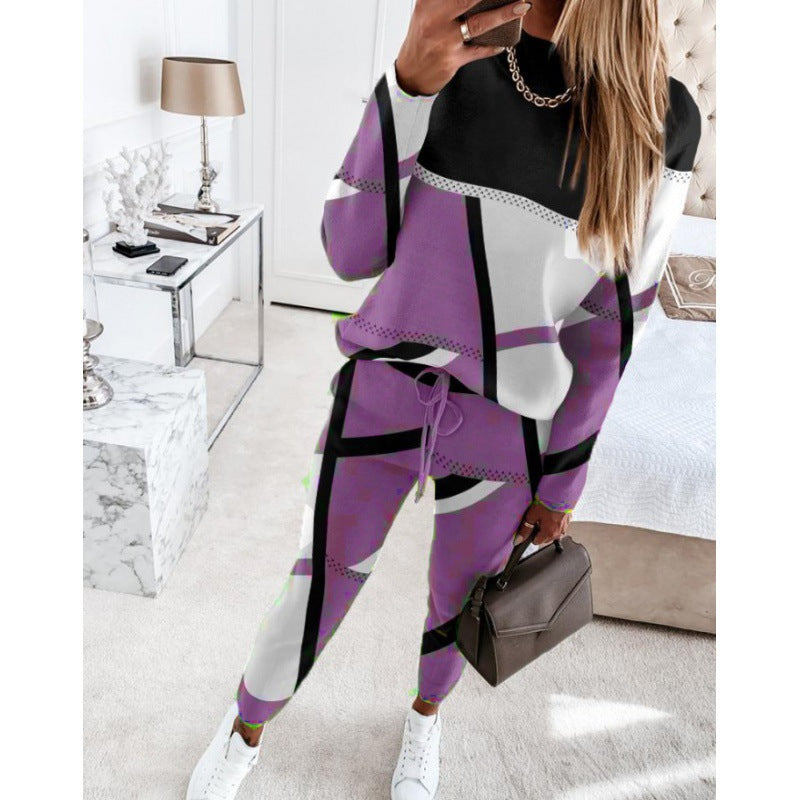 Damen trendy Sweatanzug mit grafischem Muster R&B