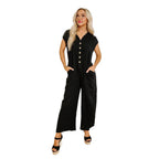 Damen Weitgeschnittener Jumpsuit mit Knopfleiste und Taschen R&B