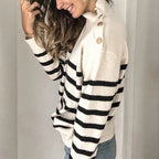 Damen lässiger Pullover mit Knopfdetails und modernen Streifen R&B