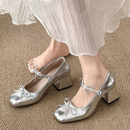 Damen Elegante Pumps mit zarter Schleifenverzierung und glitzernder Oberfläche R&B