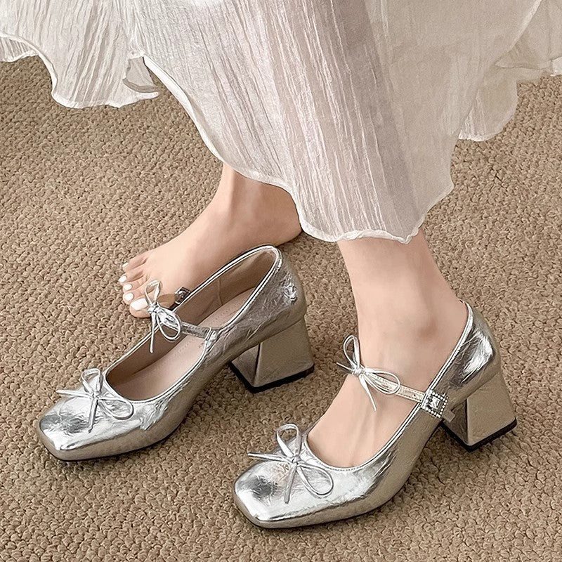 Damen Elegante Pumps mit zarter Schleifenverzierung und glitzernder Oberfläche R&B