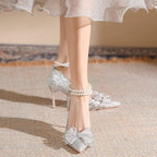 Damen stilvolle Pumps mit elegantem Schleifenakzent und schimmerndem Obermaterial R&B