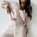 Damen Angesagtes Strick-Loungewear-Set mit modischen Knöpfen und Kordelzug R&B