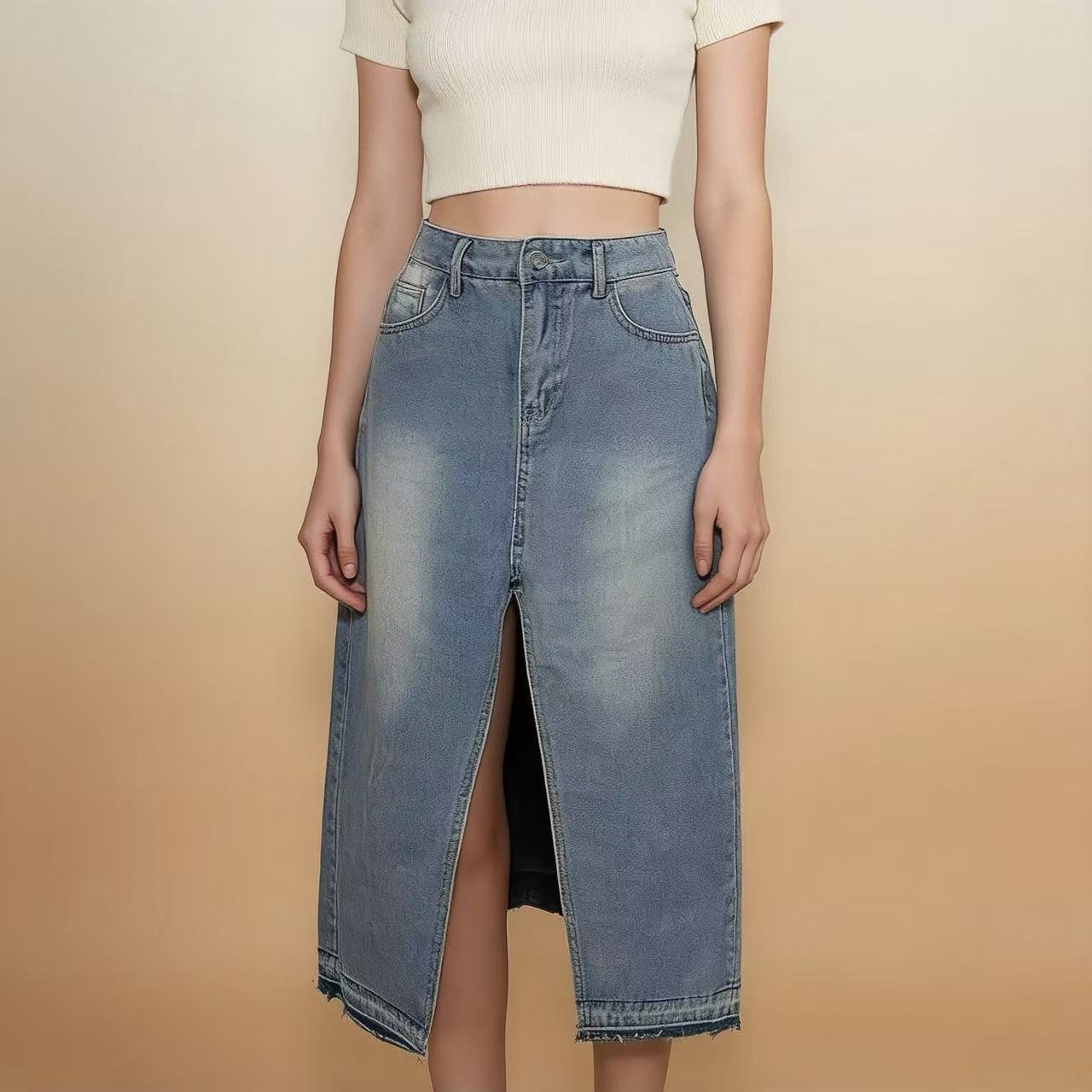 Damen Jeansrock mit Schlitz und modernem Schnitt
