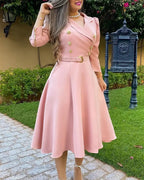 Damen Elegantes und feminines Kleid mit doppelter Knopfleiste und Gürtel R&B
