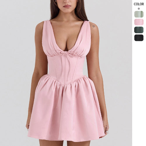 Damen Minikleid mit elegantem Wickelausschnitt und voluminösem Rock R&B